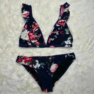 Cupshe Ruffled Bikini  Set Floral Blue / White / Pink Size Small